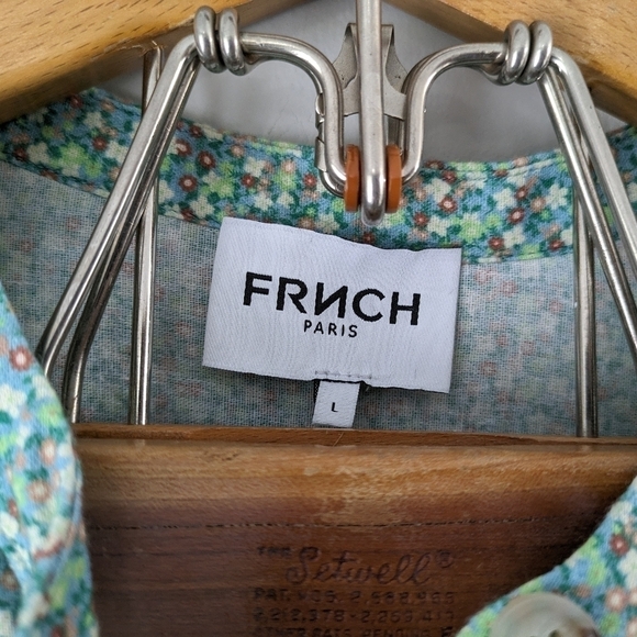 FRNCH Romper Women's Large Green Floral Talia Sage Tie Waist Puff Sleeve - Picture 9 of 10